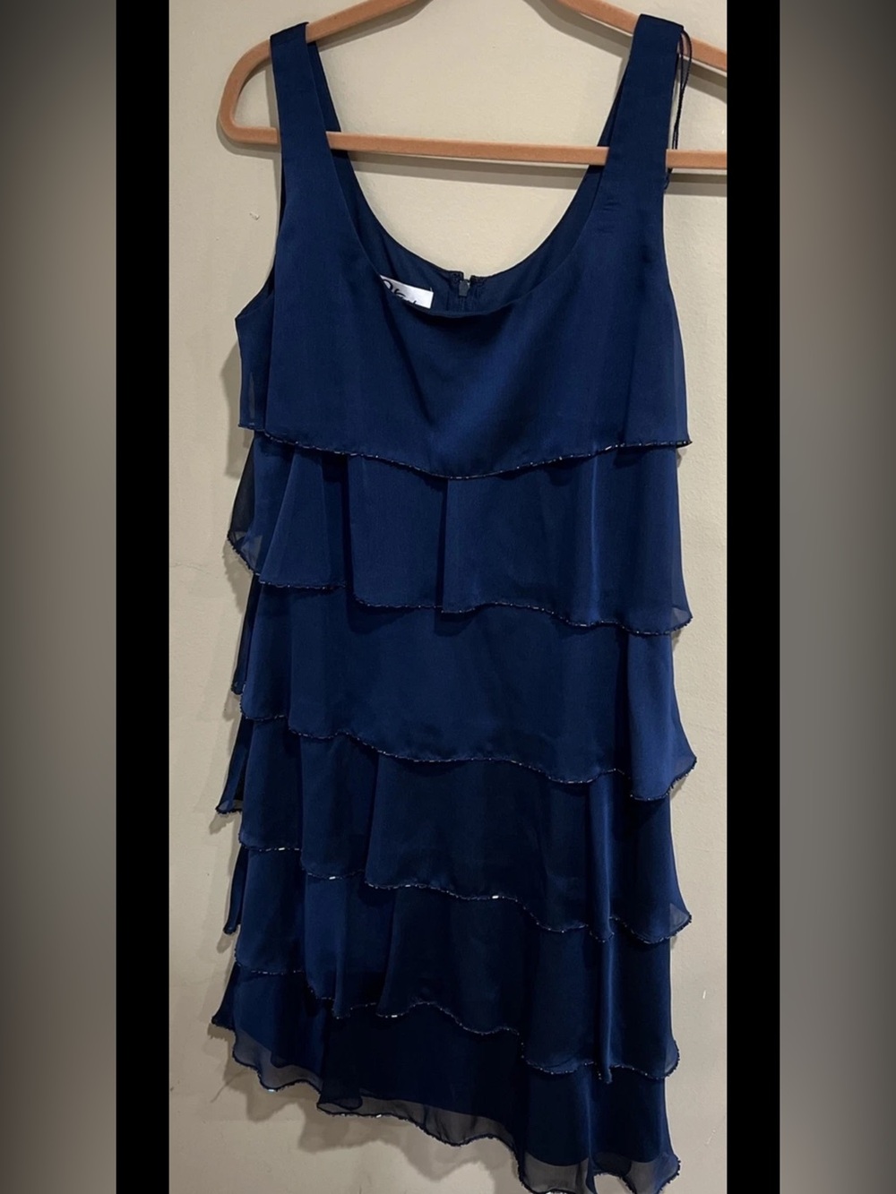 Patra Chiffon Tiered Sleeveless Beaded Cocktail Evening Dress Blue Women's 12